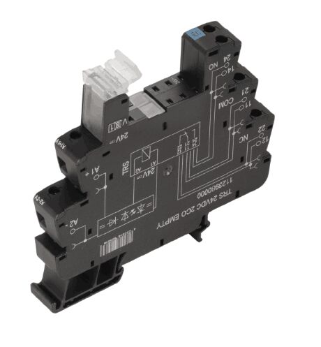 Weidmüller TRS 24VUC 2CO EMPTY 1123990000 TERMSERIES, Relay base, No. of contacts: 2 CO contact, Rated control voltage: 24 V UC ±10 %, Continuous current: 10 A, Screw connection